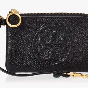 Tory Burch Black Pebbled Leather Wristlet with Gold Hardware